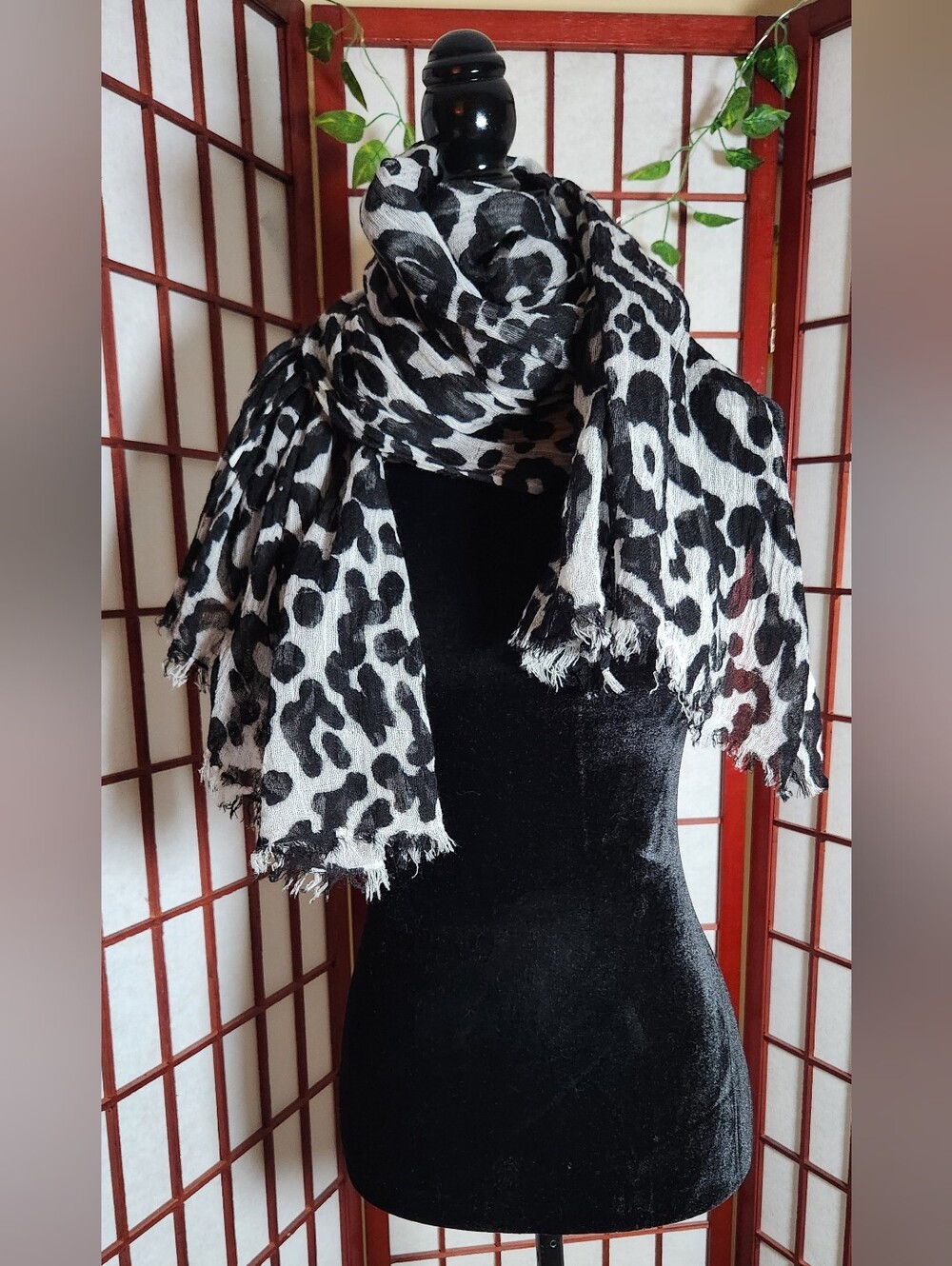 Black & White Leopard Print Scarf - Anne Taylor